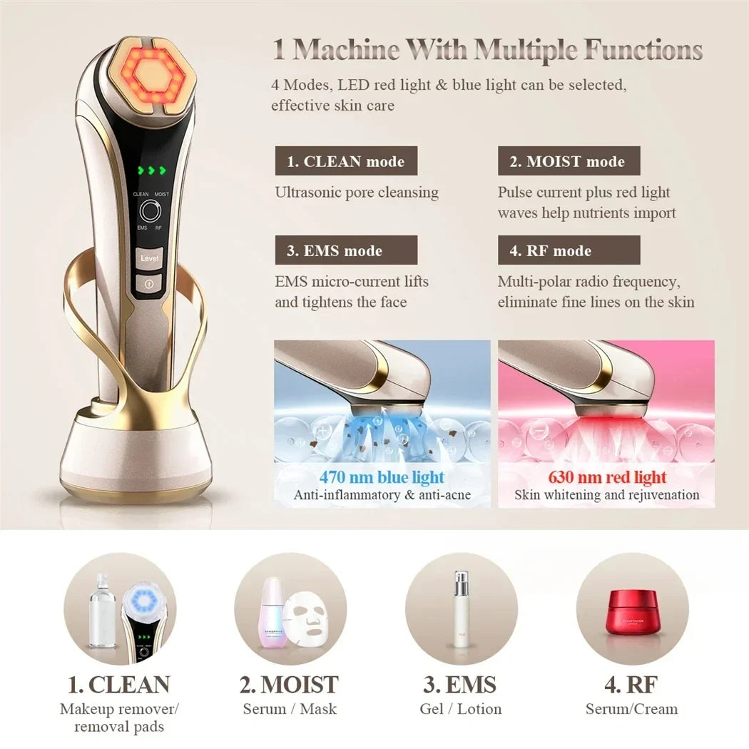 Masażer do twarzy HIFU, EMS, terapia LED